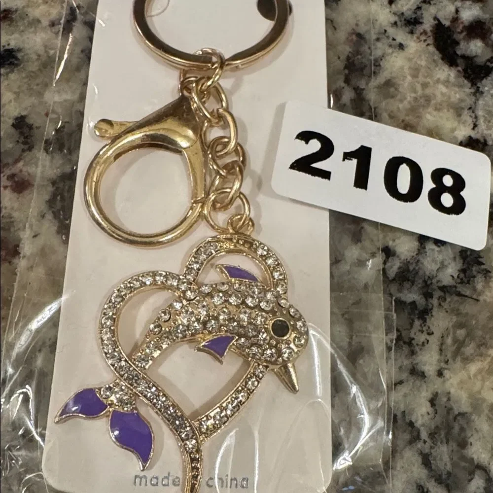 2108 Rhinestone Dolphin Key Ring, Bag Charm